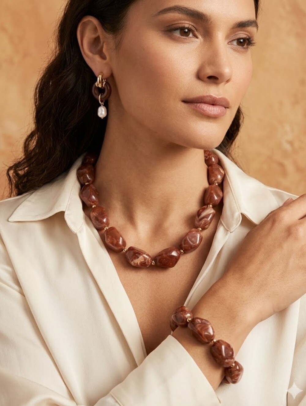Reitmans Set 3 items Deep Brown Chunky Acrylic Beads Necklace, Bracelet, Earings
